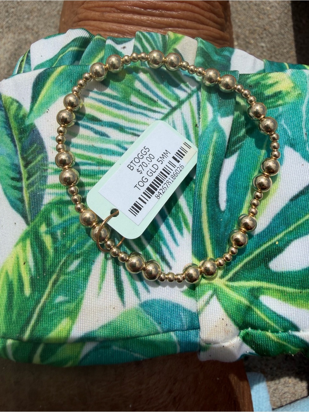 E Newton Bead tog gold 5mm Stretch Bracelet NWT